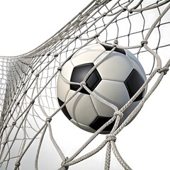Naklejka premium A soccer ball in a net, close-up