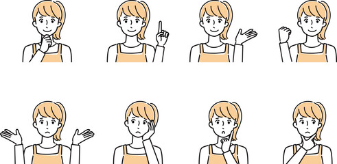 若い女性の表情セット