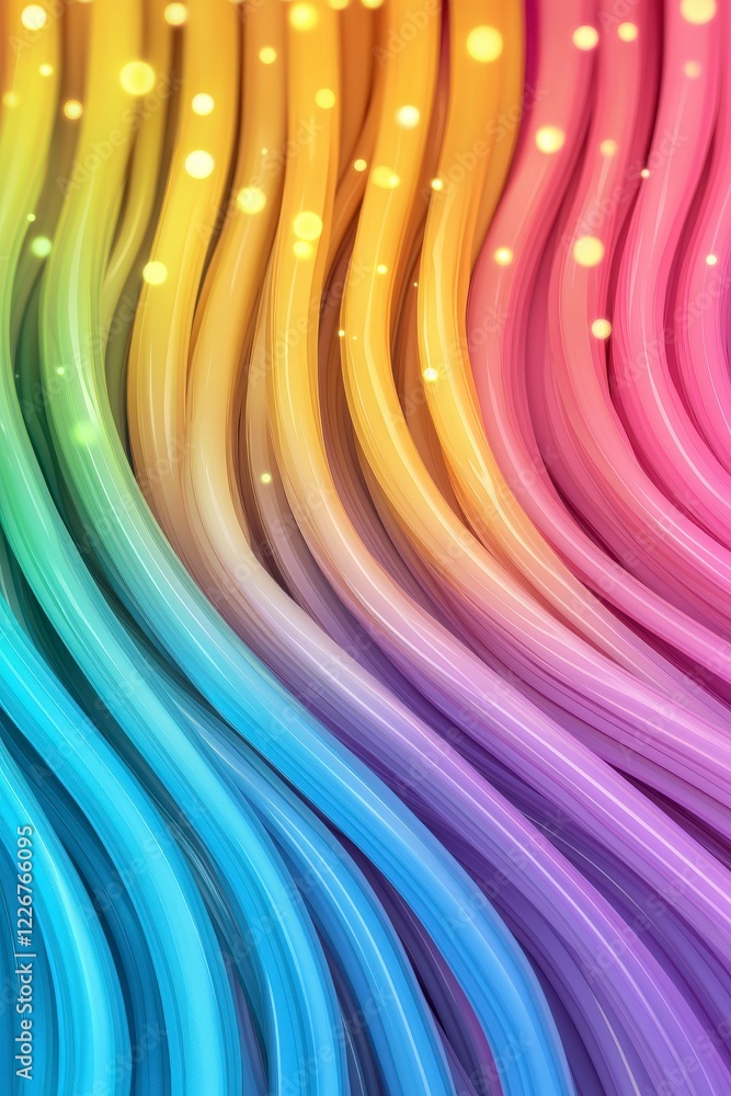 Poster colorful waves of light with smooth curves and soft bokeh effect in a vibrant gradient background