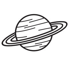 Simple Planet Line Art Drawing Saturn Rings Space
