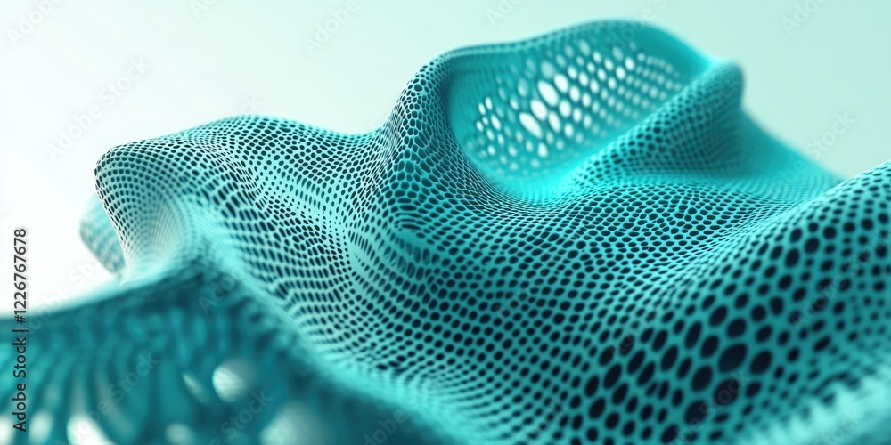 Poster a blue and black fabric with a pattern of dots. the fabric is folded and has a wavy texture
