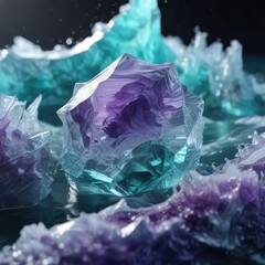 Obraz premium Icy blue water with swirling purple and green hues inside the ice crystal, translucent, icy, green