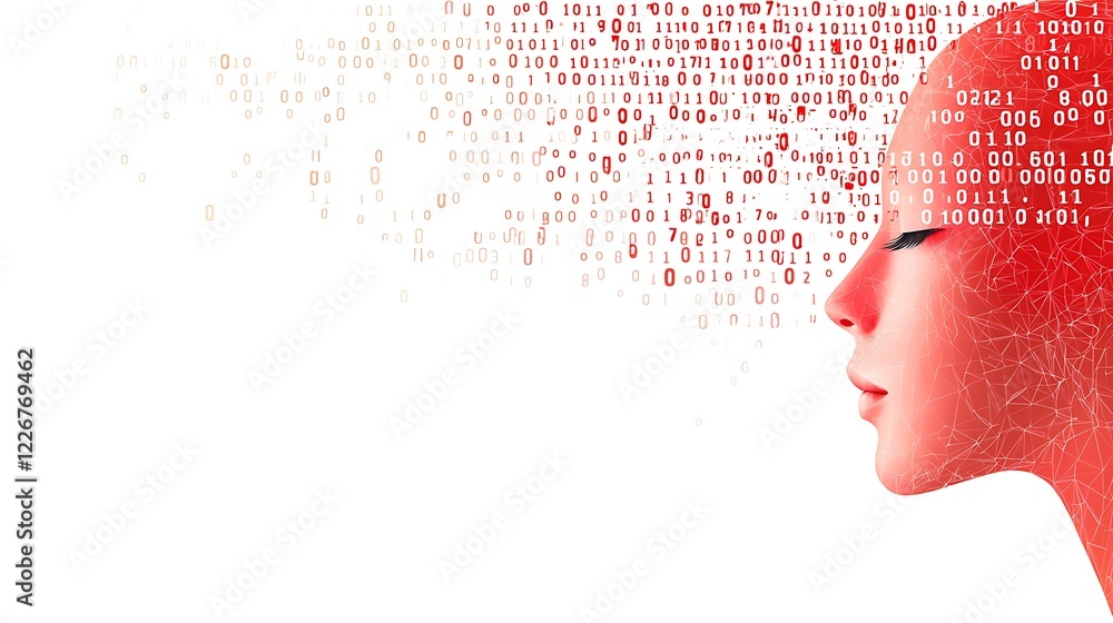 Poster digital mind with binary data flowing outward