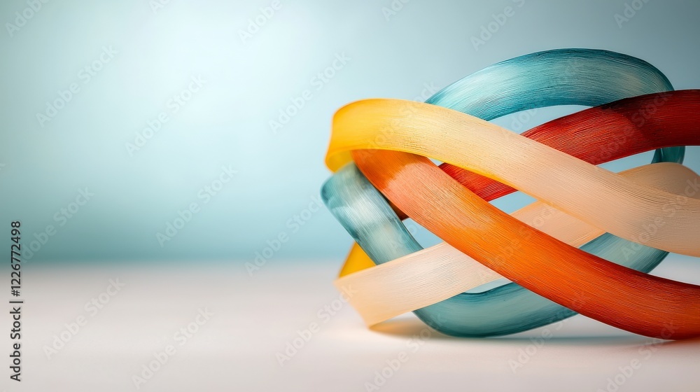 Poster colorful intertwining ribbons creating a beautiful abstract figure on a soft background for design a