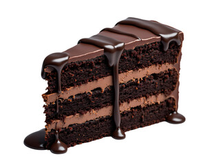Obraz premium a luscious slice of chocolate cake, showcasing three rich layers of moist, dark chocolate sponge.