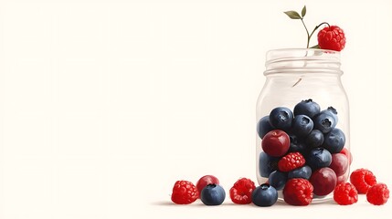 Fresh Berries in a Jar on a Neutral Background