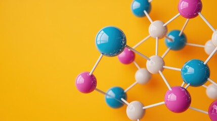 Obraz premium Exploring atoms and bonds in colorful molecular networks