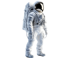 A detailed view of a space suit-wearing astronaut. Isolated on transparent white background, png