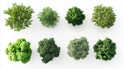 Obraz premium Cutout top view trees set landscaping 3d render on white background 