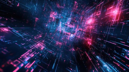 Obraz premium 3d technology abstract neon light background, empty space scene, spotlight, dark night, virtual reality, cyber futuristic sci-fi background, street floor studio for mock up. colored geometric.
