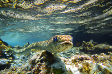 Obraz premium Tropical sea underwater fishes on coral reef. Aquarium oceanarium wildlife colorful marine panorama landscape nature snorkel diving