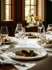Dining scene with gastronomy presentation