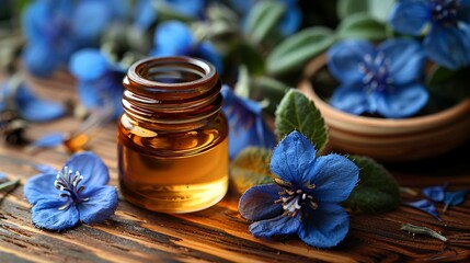 Jar with essential oil extract of borage oil 