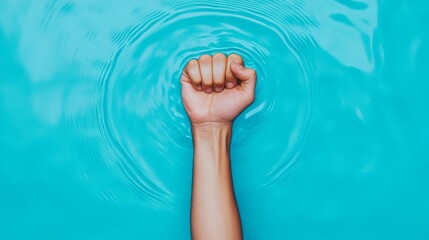 Hand Emerging from Water Creating Ripples with a Glowing Effect