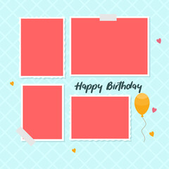 Vector birhtday collage photo frame template elegant design