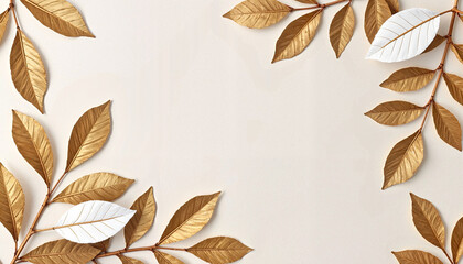 Elegant gold and white leaves on neutral background