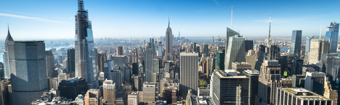 New York City downtown aerial skyline view in the afternoon
