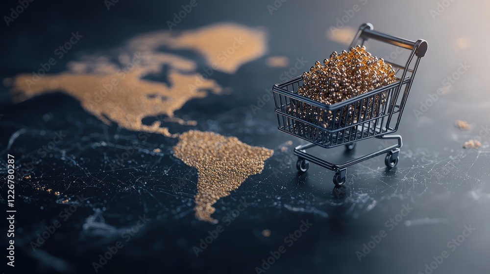 Aufkleber shopping cart network interface online shopping shopping cart icon with a world map in the backgroun