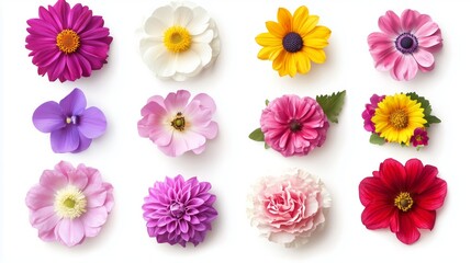 Set of different beautiful flowers on white background