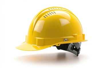 Fototapeta premium A single yellow hard hat sits on a plain white background, perfect for use in construction or DIY related contexts