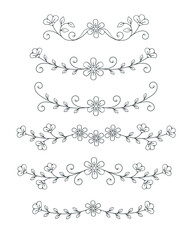 Obraz premium Set of floral line drawing borders, elegant text dividers