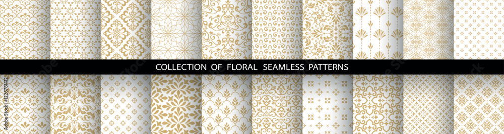 Aufkleber geometric floral set of seamless patterns. white and golden vector backgrounds. damask graphic ornam