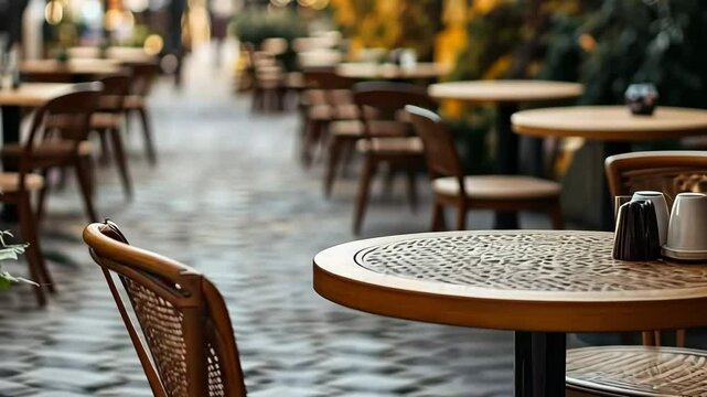 coffee on the table outside in a cafe. Selective focus.