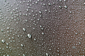 Straight view of water droplets with dark background suitable for wallpaper. Raindrop concept