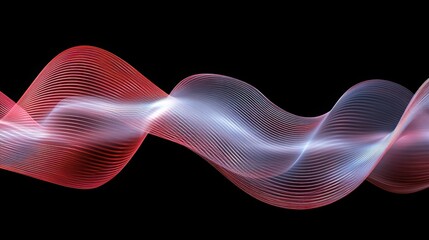 Fototapeta premium Abstract waveforms in crimson color on black background, long exposure effect