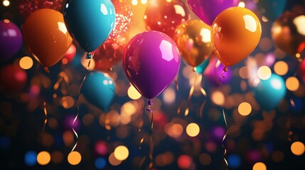 Cheerful Balloons and Streamers for a Vibrant Celebration with Party Lights