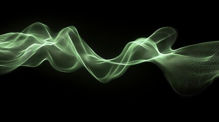 Abstract waveforms in emerald green color on black background, long exposure effect