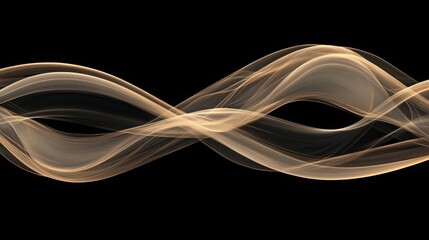 Fototapeta premium Abstract waveforms in gold color on black background, long exposure effect