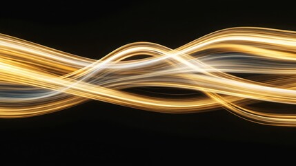 Abstract waveforms in gold color on black background, long exposure effect