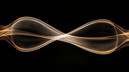 Abstract waveforms in gold color on black background, long exposure effect