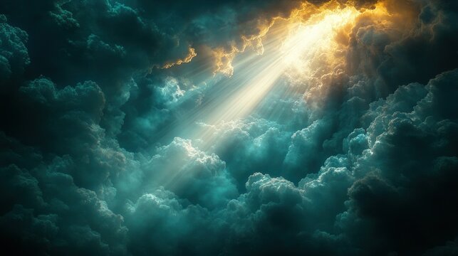 Heavenly light pierces dark cloudscape