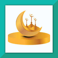 Ramadan Kareem Gold Color lanterns, moon, star Islamic Mosque design