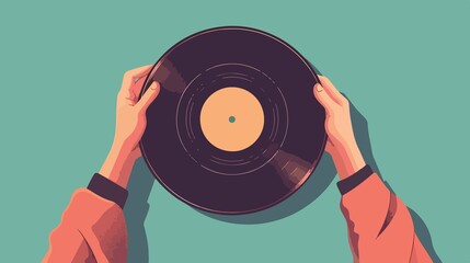 Vintage Vinyl Record Held in Hands Flat Vector Illustration