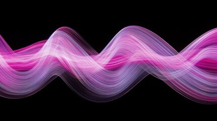 Abstract waveforms in hot pink color on black background, long exposure effect