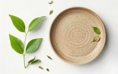 Biodegradable plate mockup isolated on white background. Compostable, eco friendly materials concept, conscious, sustainable, organic, natural, green, renewable, environmentally safe, decomposable