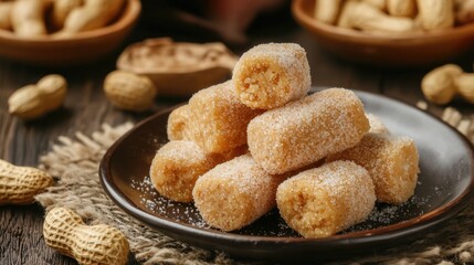 Fototapeta premium Traditional Brazilian sweet made from ground peanuts, cassava flour and sugar. Peanut Paçoca