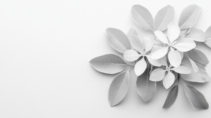 Elegant Minimalist Gray Background with Subtle Shadows and Leaf Arrangement