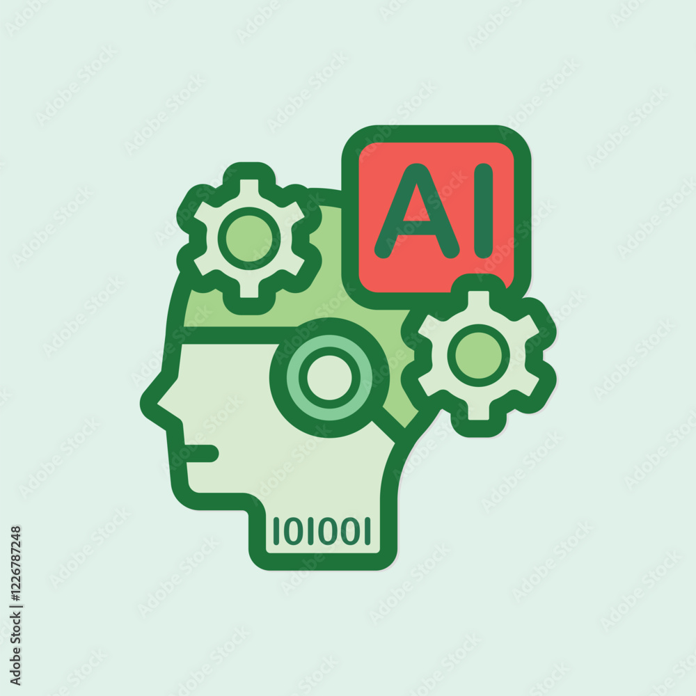 Poster a stylized illustration representing artificial intelligence concept with binary code and gears