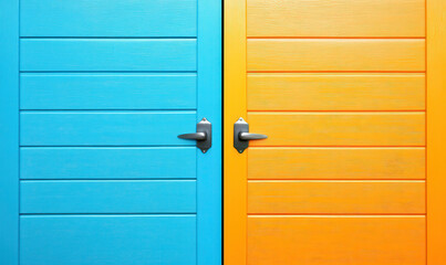 Vibrant Split Door Design Featuring Bright Blue and Orange Colors with Wood Grain Texture for Modern Architecture and Interior Decor Inspiration