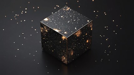 A mesmerizing cube reflecting cosmic elements in dark space.