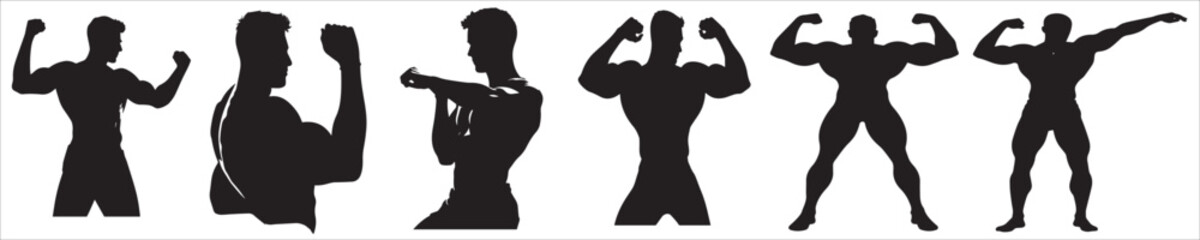 Group of Bodybuilding Pose Illustration - Black Vector Design