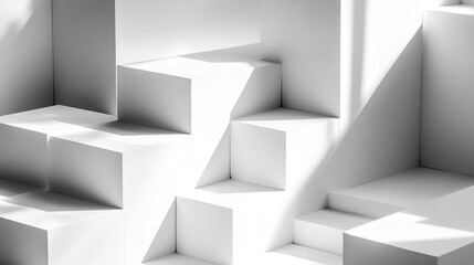 Abstract white geometric shapes creating modern architectural space.