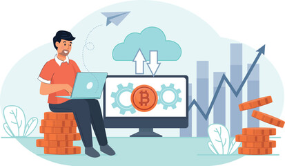 Cryptocurrency Trading and Bitcoin Investment Digital Growth Concept Illustration A concept showing the growth of digital investments through cryptocurrency and Bitcoin trading.