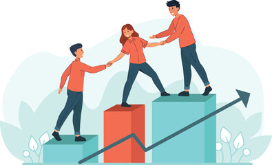 Teamwork Illustration Showing Team Members Helping Each Other to Achieve Success A collaborative scene where team members support each other to reach a common goal.