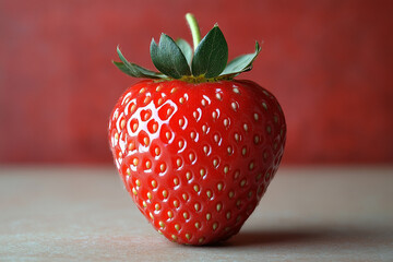 A Single Red Strawberry Against A Red Background