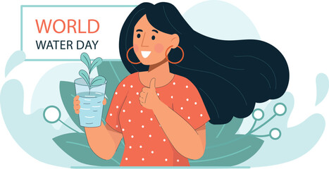 World Water Day Illustration Highlighting Water Conservation and Sustainability A design emphasizing the importance of conserving water, with symbolic elements like a drop of water and green earth.